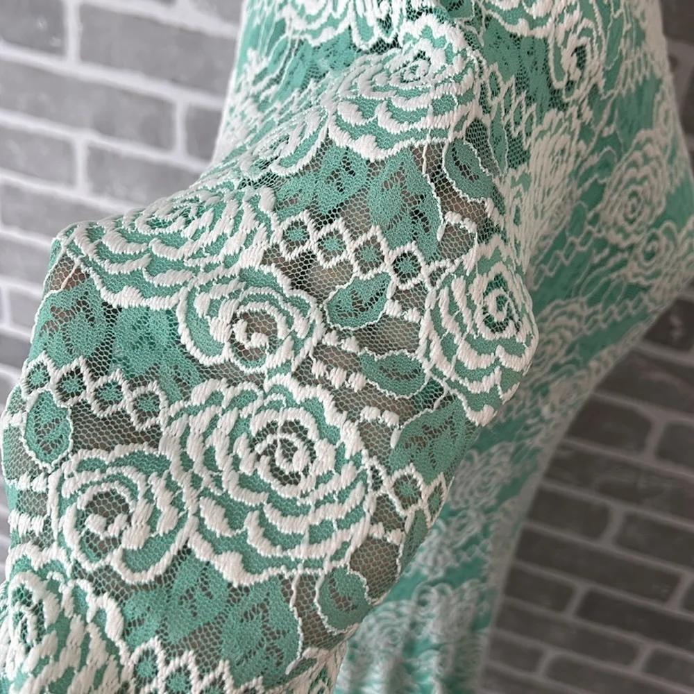 Green Lace Mini Dress‎ Bell Sleeve Floral Cottagecore Easter Spring Size 14